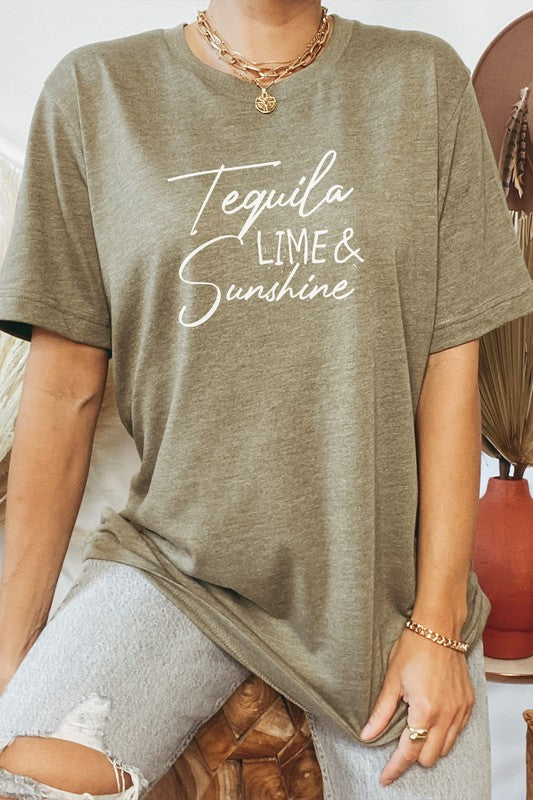 Tequila Lime and Sunshine Party Time Graphic Tee  Heather Forest Green S 