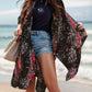 Printed Open Front Cover-Up  Black One Size 