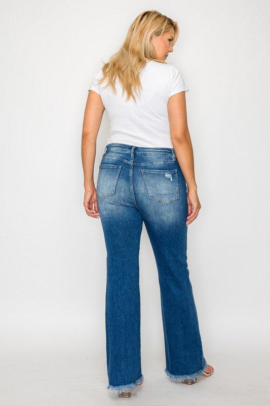 Bytos Raw Hem Distressed High Rise Bootcut Jeans - Three Mad Hatters Mercantile 