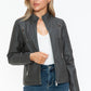 Snobbish Faux Leather Zip Up Mock Neck Jacket Womens Jacket