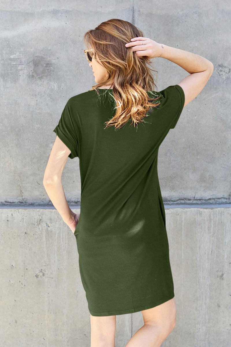 Basic Bae Full Size Round Neck Short Sleeve Dress with Pockets - Three Mad Hatters Mercantile 