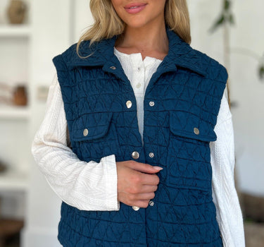 Double Take Pocketed Texture Snap Down Vest