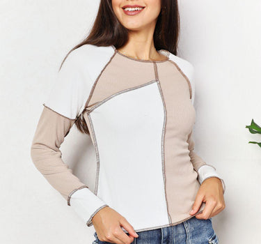 Double Take Color Block Exposed Seam Top