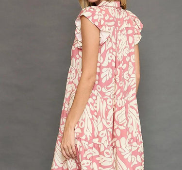 Umgee Two Tone Printed Ruffled Cap Sleeve Mini Dress Plus Size