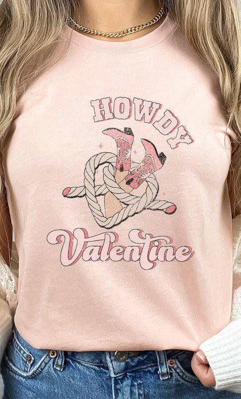 Howdy Valentine Cowboy Boots Graphic Tee - Three Mad Hatters Mercantile 