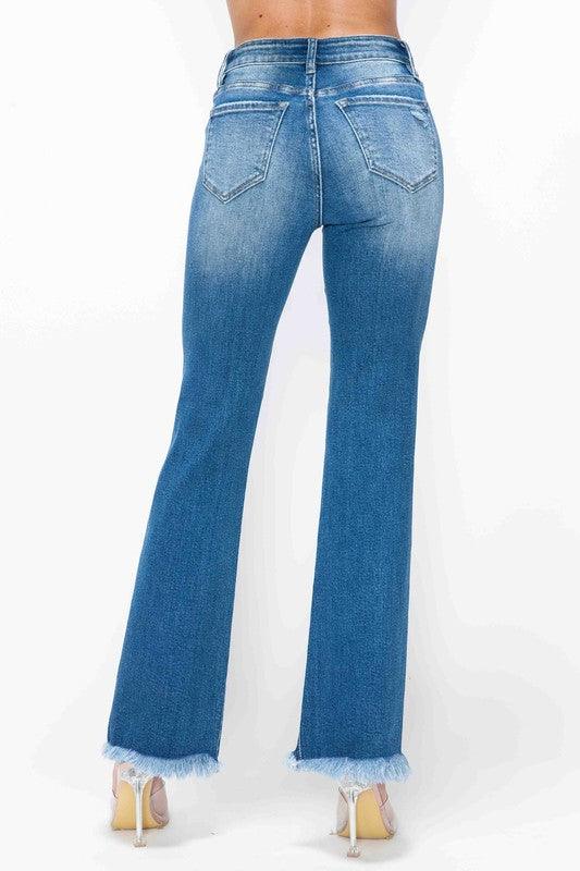 Bytos Raw Hem Distressed High Rise Bootcut Jeans - Three Mad Hatters Mercantile 
