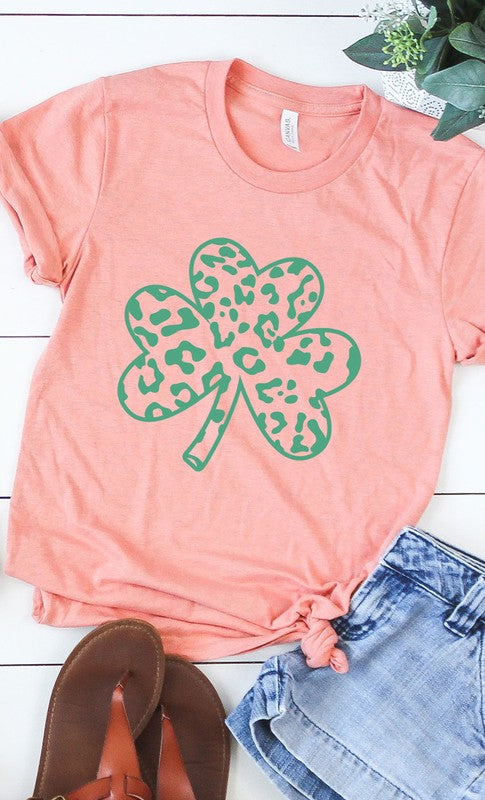 Green Leopard Clover Graphic Tee PLUS  Heather Sunset XXL 