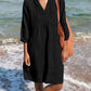 Full Size Tied Three-Quarter Sleeve Mini Dress  Black S 