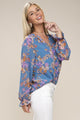 Floral chiffon blouse Womens Blouse TEAL BLUE S 