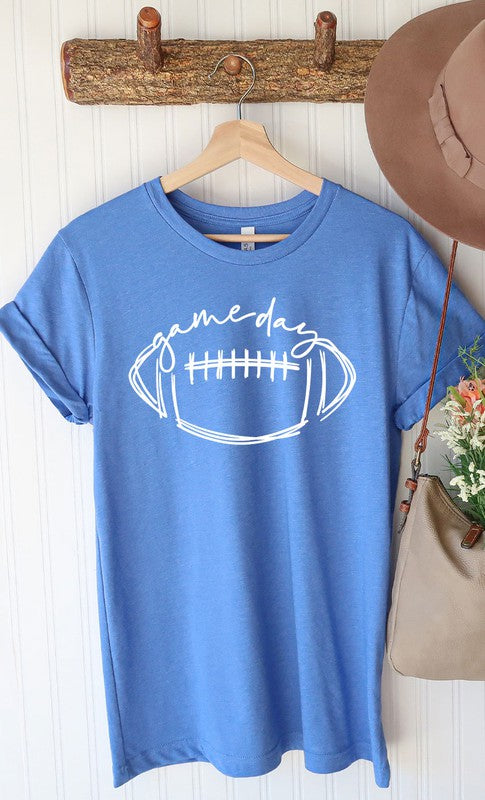 Cursive Football Game Day Graphic Tee Graffic Tee Heather Royal Blue S 