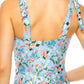 ONE PIECE BATHING SUIT FLORAL PRINT SHOULER TOP TI    