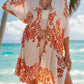 Printed Open Front Cover-Up  Orange-Red One Size 