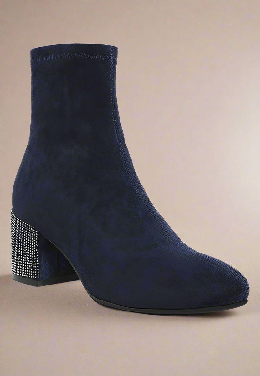 Chena Rhinestones Embellished Block Heel Boots - Three Mad Hatters Mercantile 