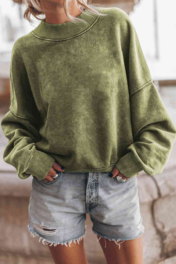 Round Neck Dropped Shoulder Sweatshirt sweatshirt Sage S 