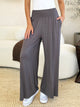 Double Take Full Size Smocked Wide Waistband Wide Leg Pants Womens Lounge Pants Dark Gray S 