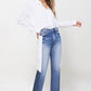 Super HIgh RIse Straight W/Side Blocking Panel Straight Leg Jeans   