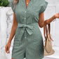 Striped Notched Tie Waist Romper  Gum Leaf S 