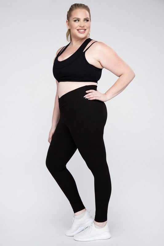 Plus Size V Waist Full Length Leggings Leggings   