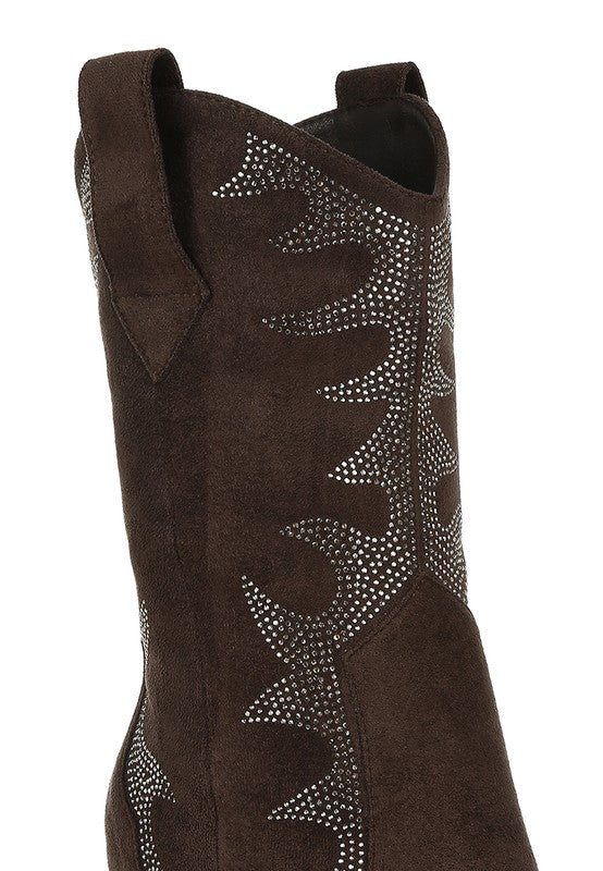 Rambler Rhinestones Embellished Calf Boots Rhinestones Embellished Calf Boots   