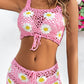 Flower Cutout Wide Strap Two-Piece Cover Up  Pink One Size 