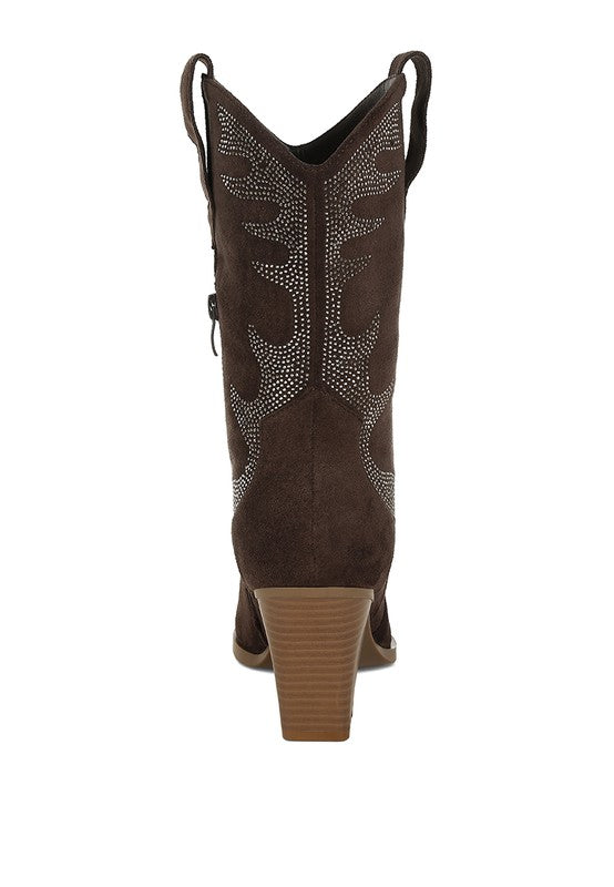 Rambler Rhinestones Embellished Calf Boots Rhinestones Embellished Calf Boots   