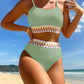 Scoop Neck Spaghetti Strap Two-Piece Swim Set  Light Green S 