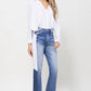 Super HIgh RIse Straight W/Side Blocking Panel Straight Leg Jeans   