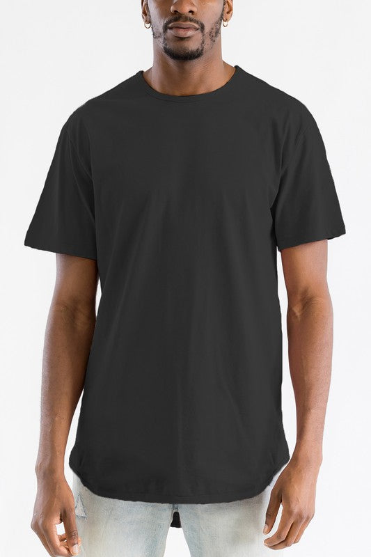 Extended Scallop Round Neck Tshirt Mens T-shirt BLACK S 