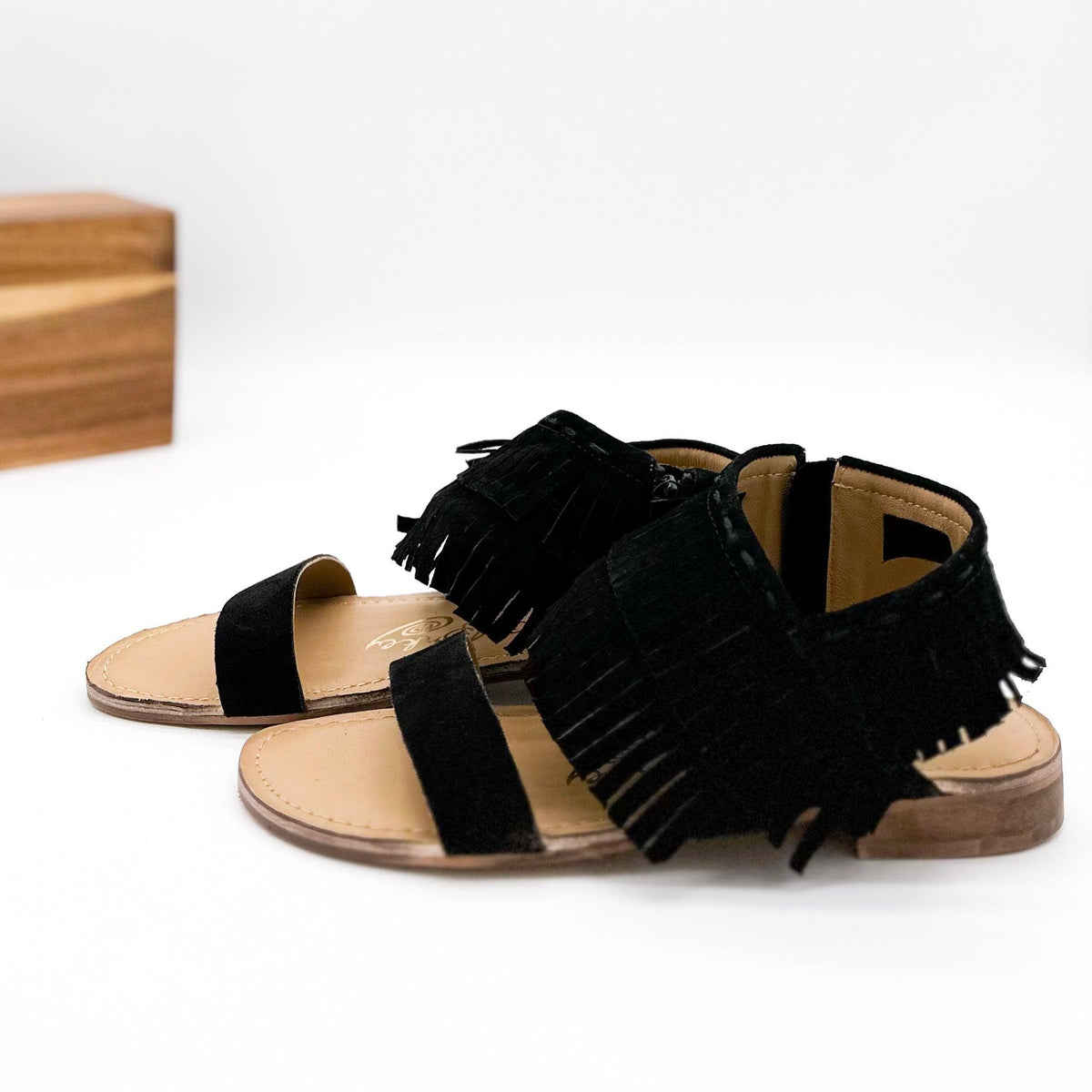 Fringe Star Sandal in Black - Three Mad Hatters Mercantile 