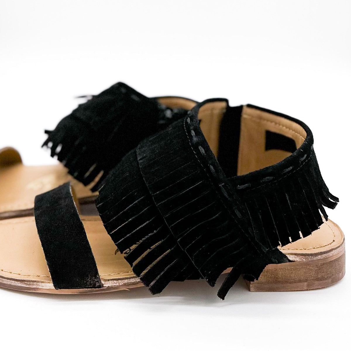 Fringe Star Sandal in Black - Three Mad Hatters Mercantile 