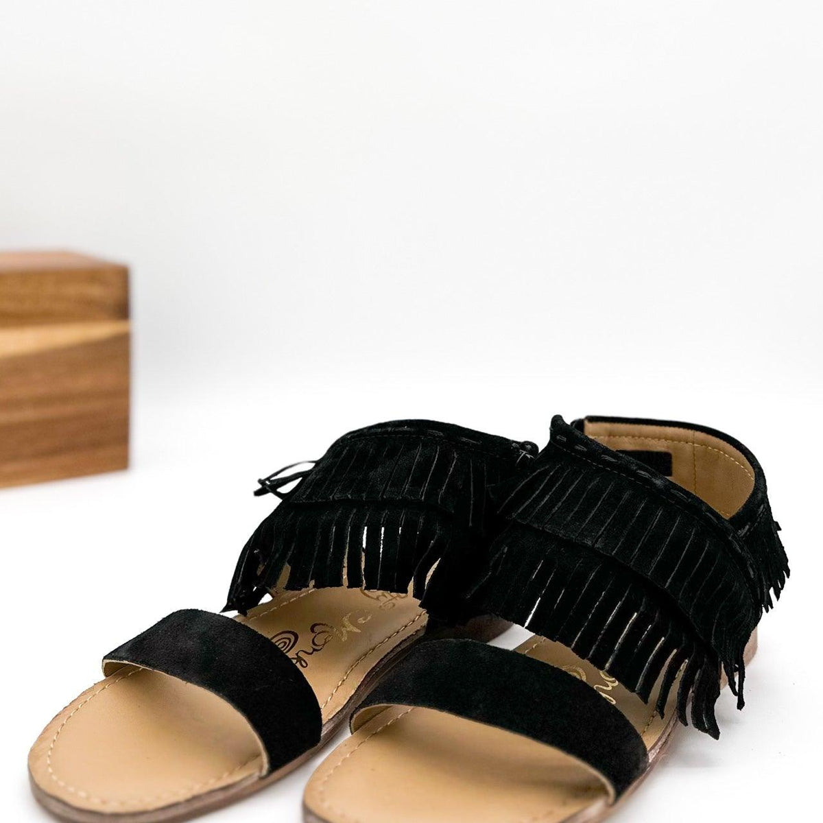 Fringe Star Sandal in Black - Three Mad Hatters Mercantile 