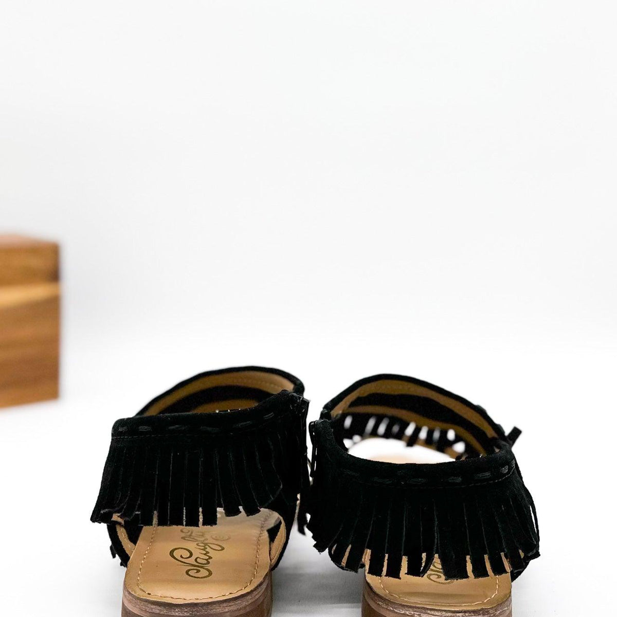Fringe Star Sandal in Black - Three Mad Hatters Mercantile 