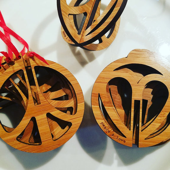 Bamboo Peace & Love Christmas Ornament