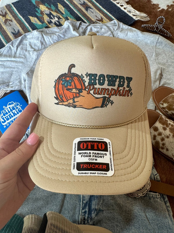 Howdy Pumpkin Turquoise Trucker Hat Hats   