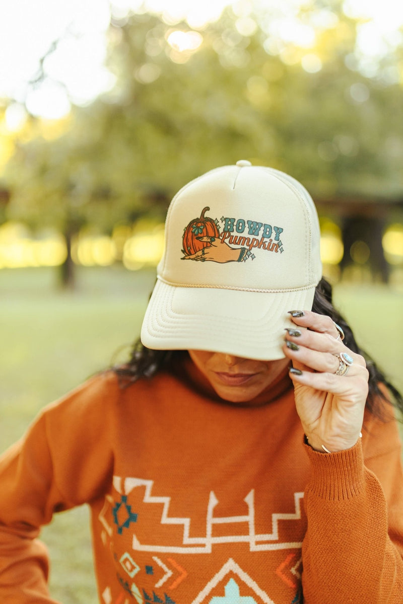 Howdy Pumpkin Turquoise Trucker Hat Hats   