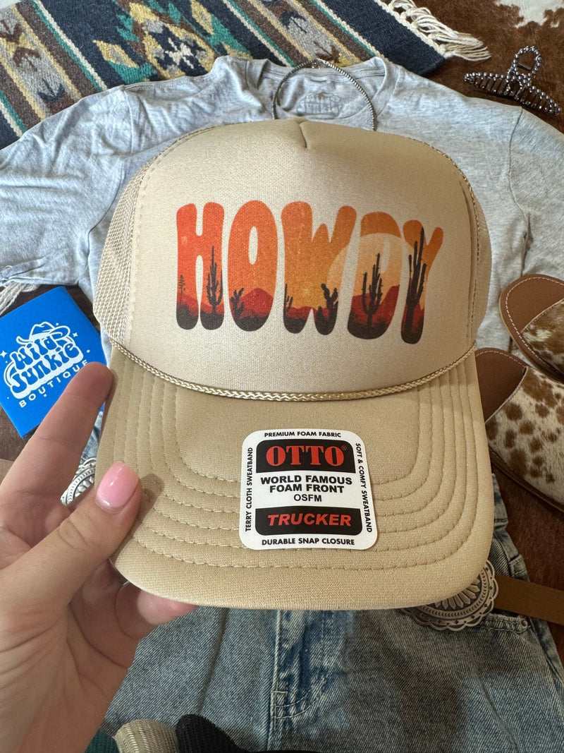 Howdy Sunset Trucker Hat Hats   