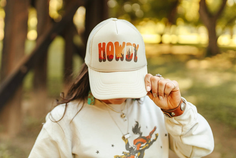 Howdy Sunset Trucker Hat Hats   