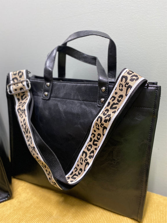 The Parker Laptop Tote Briefcase  Black + Leopard  