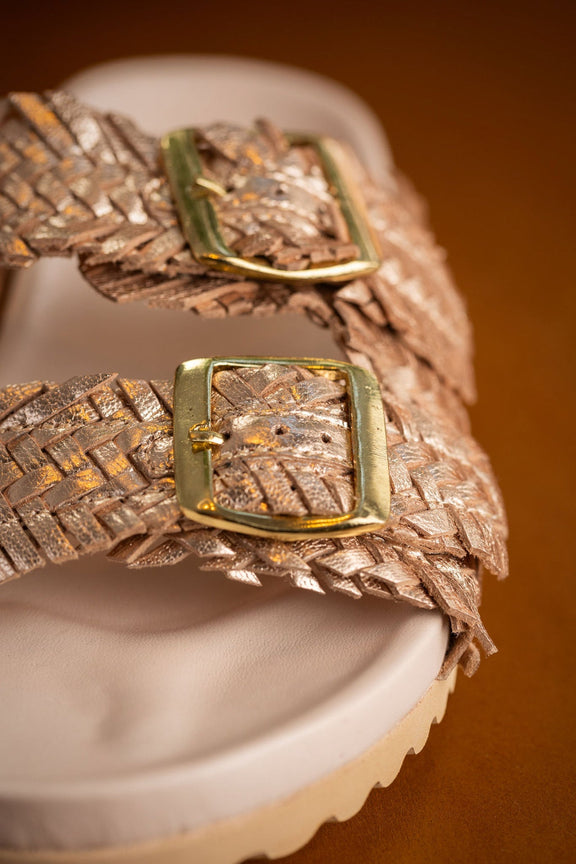 Intertwine Dual Woven Strap Slide in Champagne Shoes   