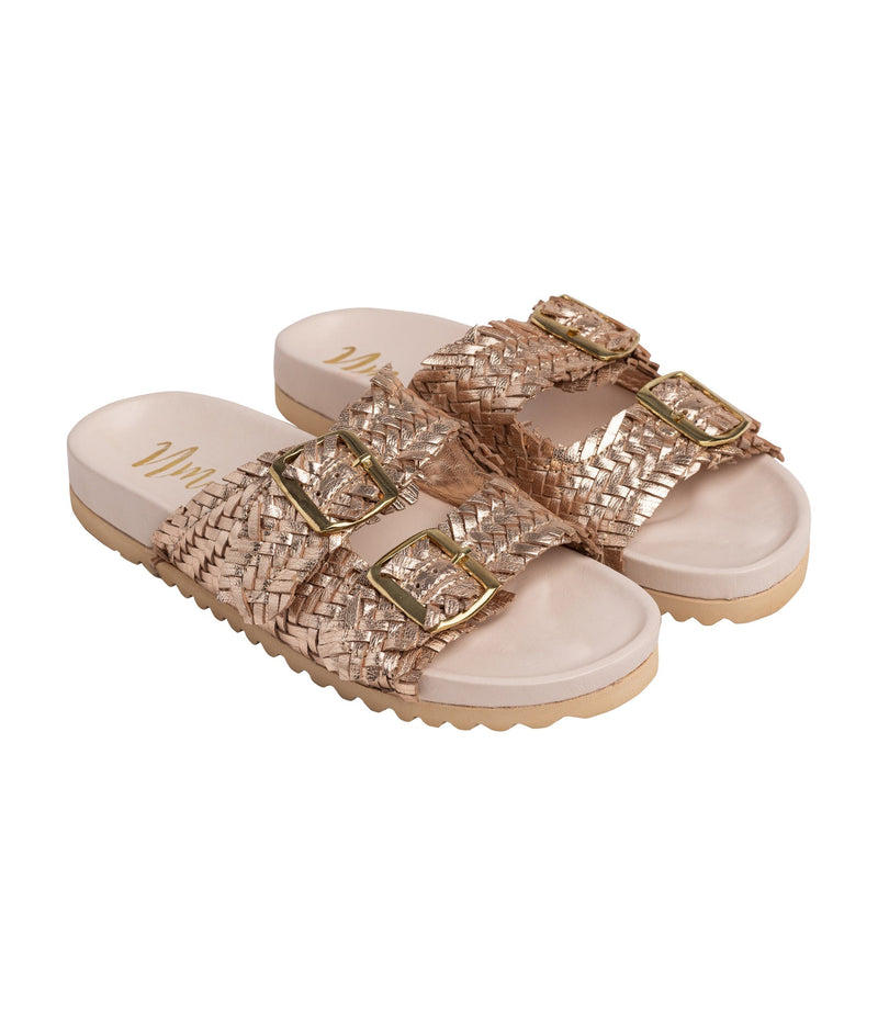 Intertwine Dual Woven Strap Slide in Champagne Shoes   