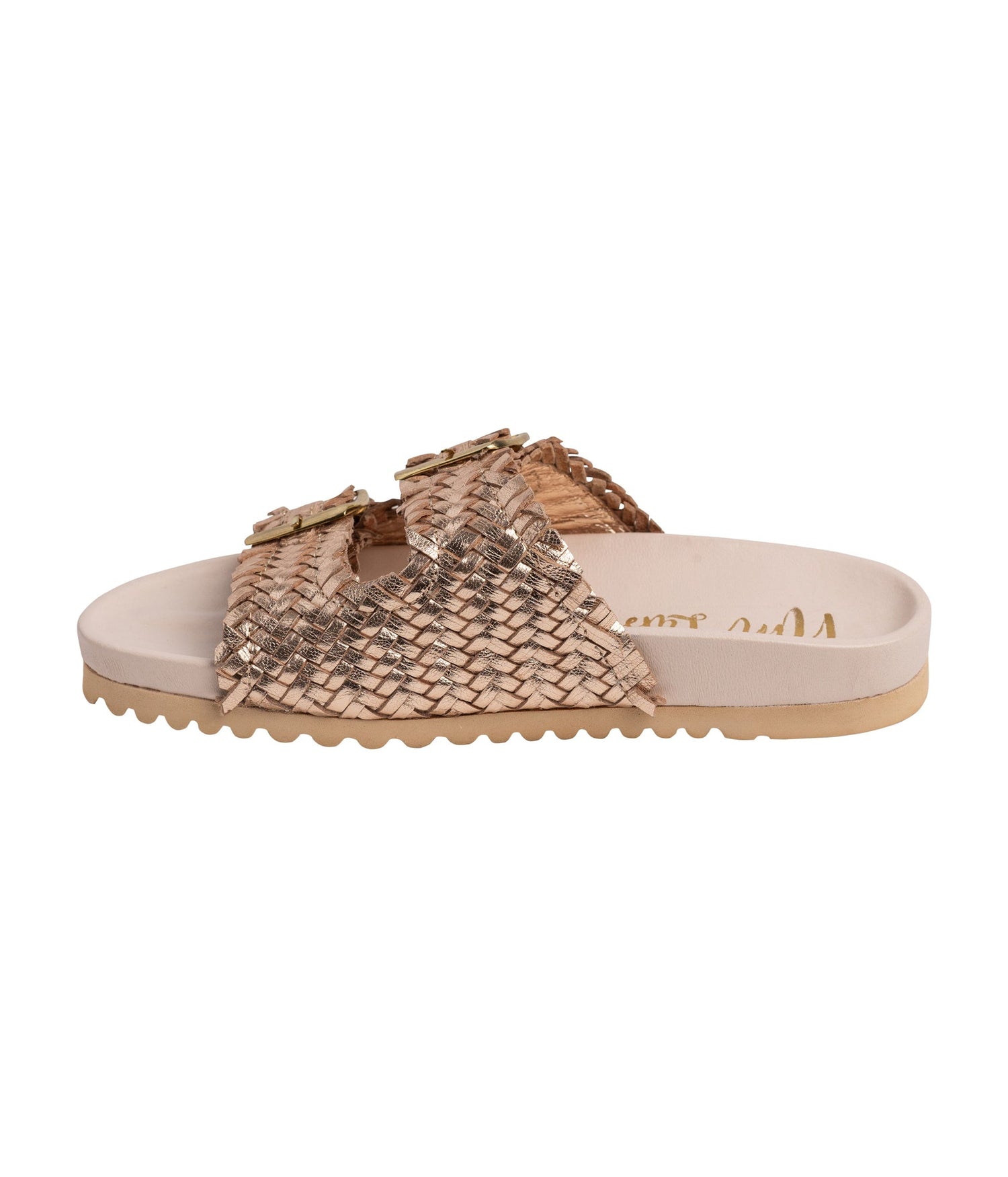 Intertwine Dual Woven Strap Slide in Champagne Shoes   