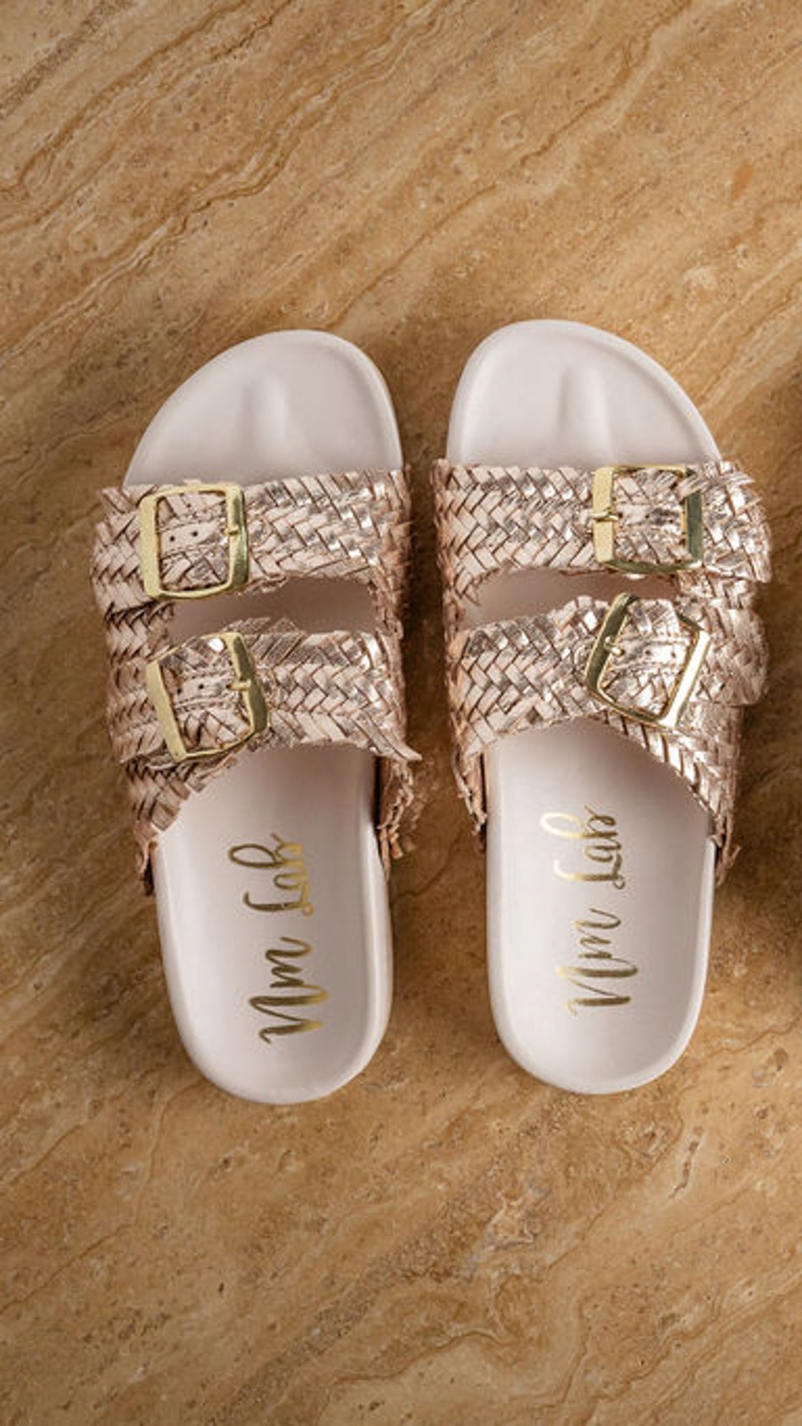 Intertwine Dual Woven Strap Slide in Champagne Shoes   