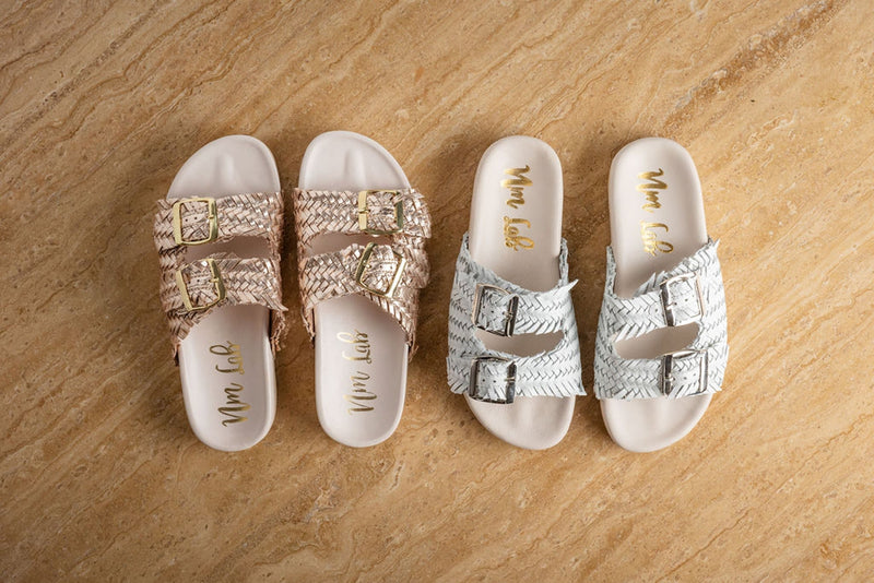 Intertwine Dual Woven Strap Slide in Champagne Shoes   