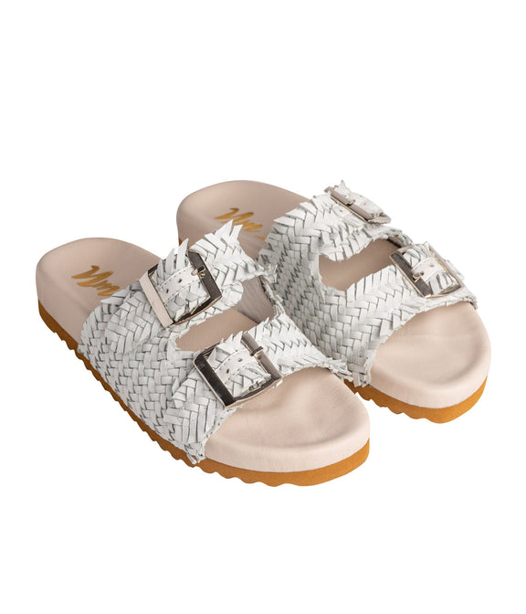 Intertwine Dual Woven Strap Slide in White Shoes   