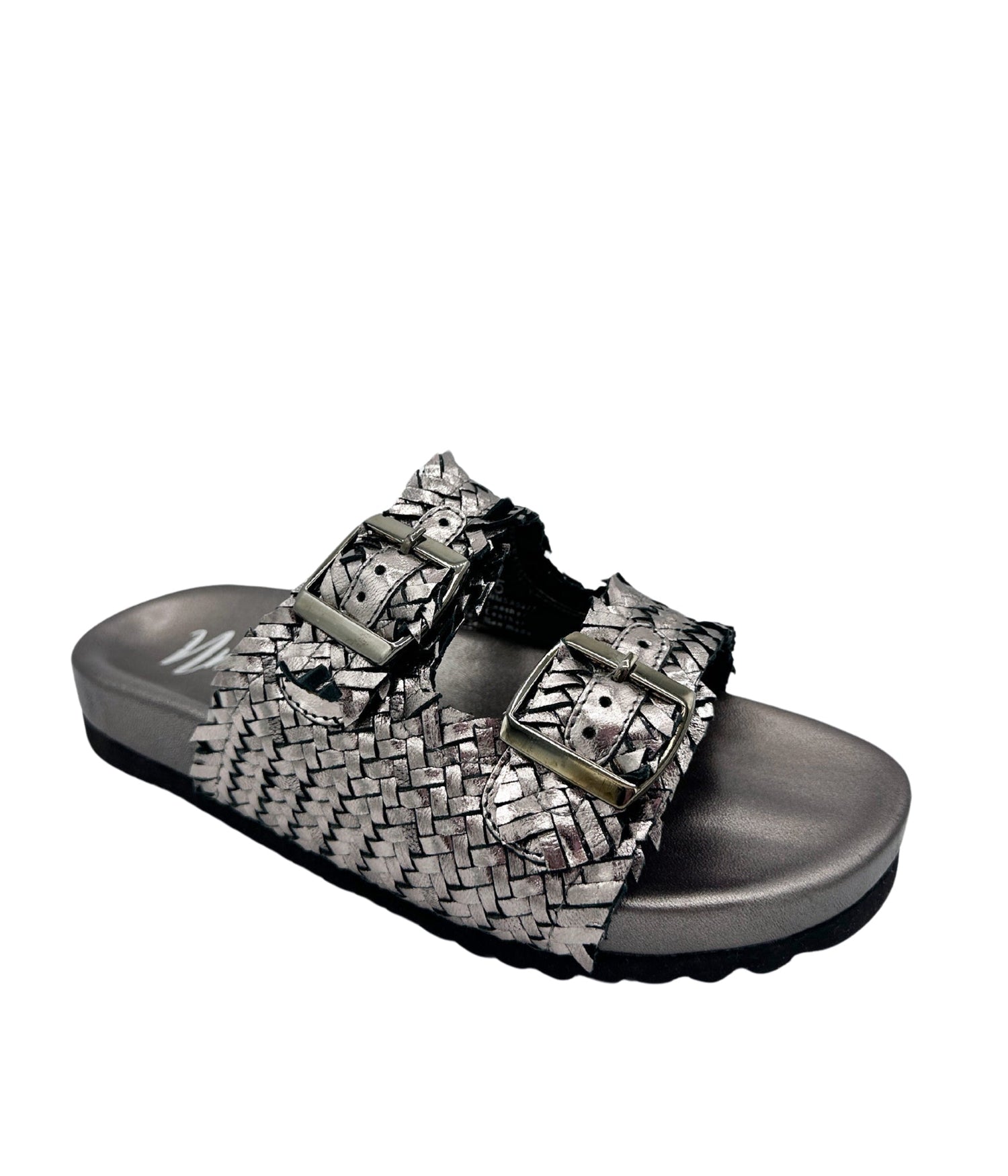 Intertwine Dual Woven Strap Slide in Pewter Shoes   