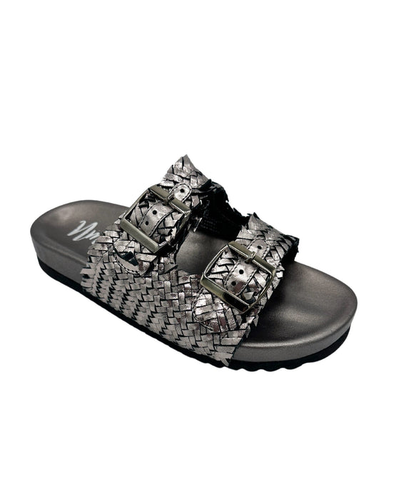 Intertwine Dual Woven Strap Slide in Pewter Shoes   