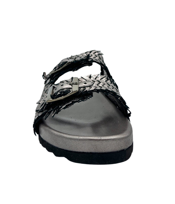 Intertwine Dual Woven Strap Slide in Pewter Shoes   