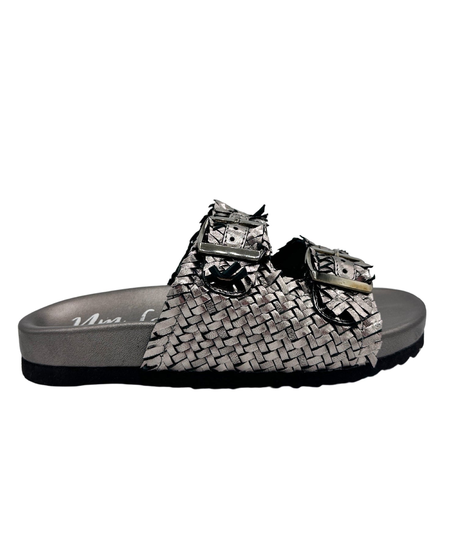 Intertwine Dual Woven Strap Slide in Pewter Shoes   