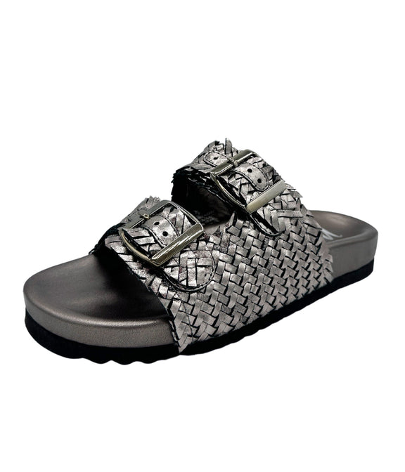 Intertwine Dual Woven Strap Slide in Pewter Shoes   