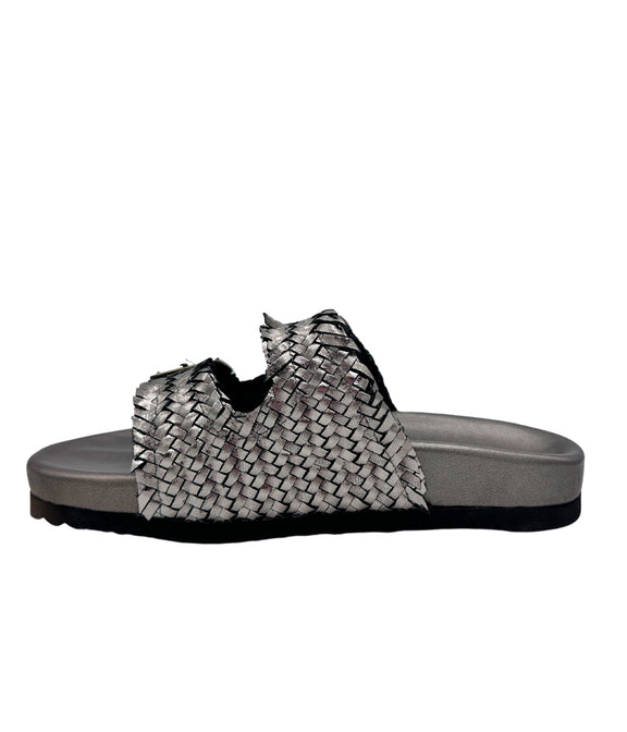 Intertwine Dual Woven Strap Slide in Pewter Shoes   